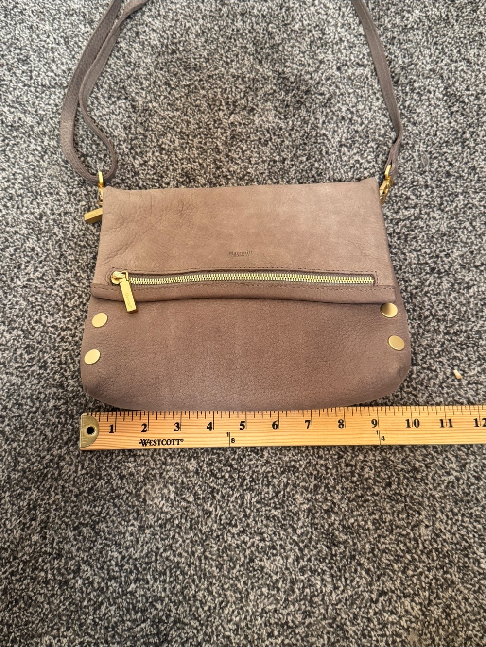 Hammitt VIP Medium Crossbody Bag Pewter Brushed Gold Leather Clutch Purse - Picture 12 of 13